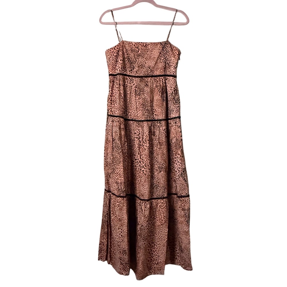 Seafolly Australia Leopard Print‎ Tiered Maxi Dress Spaghetti Straps Size S